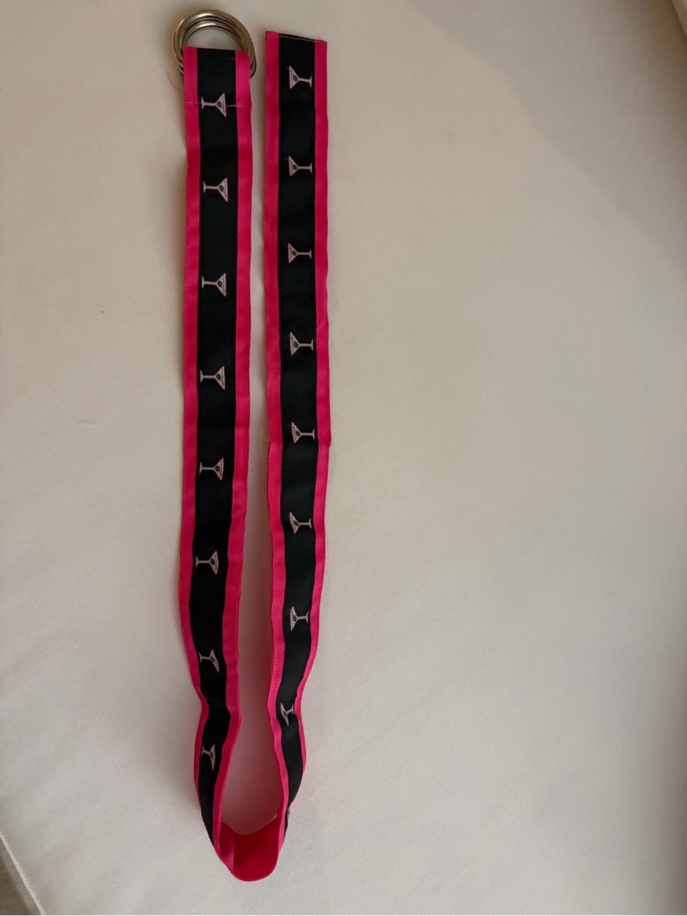 Silk Ribbon Loop Belt in Black and Hot Pink